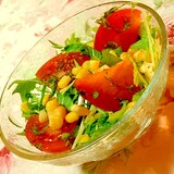 大蒜＆胡麻香る❤水菜とトマトとコーンの大葉サラダ❤